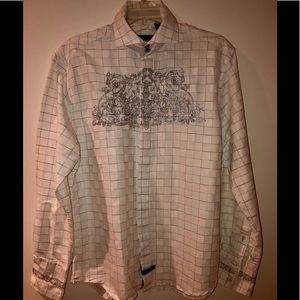 English Laundry Embroidered Flip Cuff Plaid ShirtM